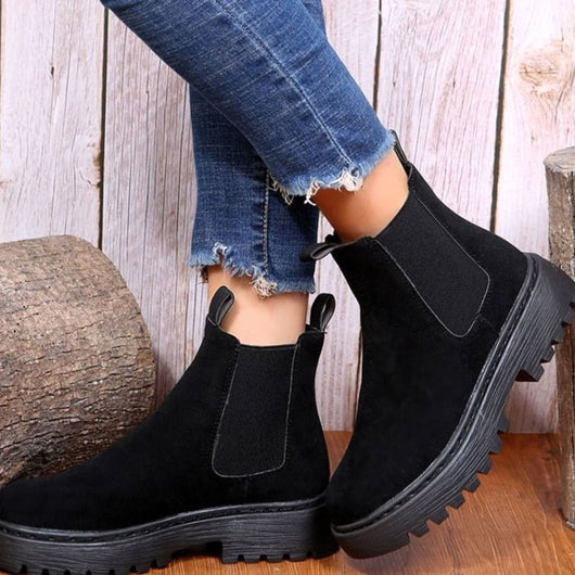 Greta | Stiefeletten Damen Plateau Chelsea Boots Wildleder-Optik Slip-on