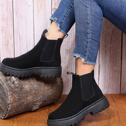 Greta | Stiefeletten Damen Plateau Chelsea Boots Wildleder-Optik Slip-on