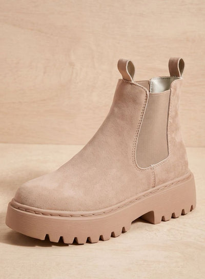 Greta | Stiefeletten Damen Plateau Chelsea Boots Wildleder-Optik Slip-on