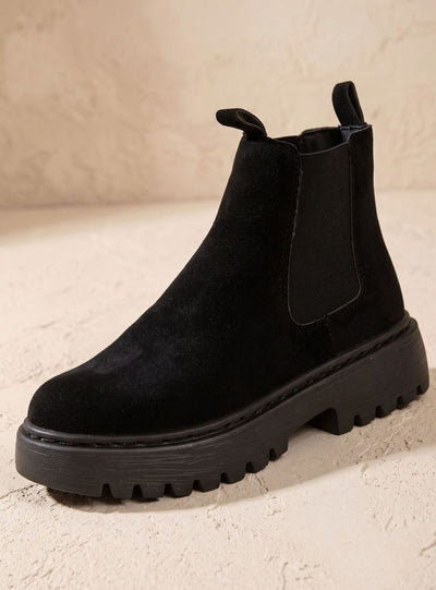 Greta | Stiefeletten Damen Plateau Chelsea Boots Wildleder-Optik Slip-on