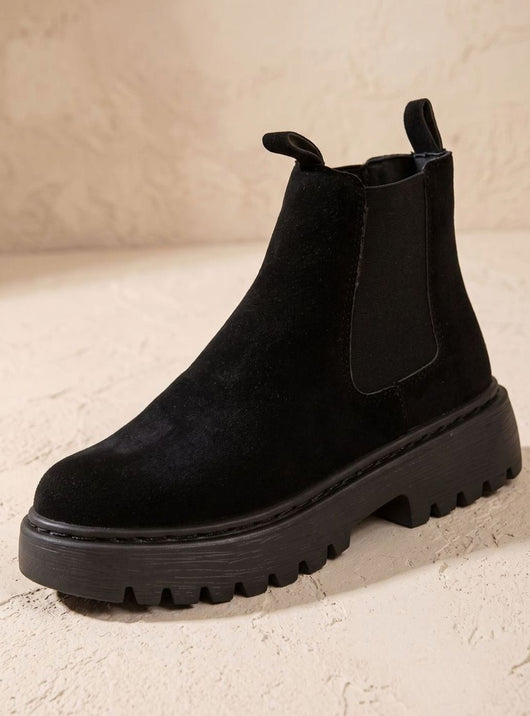 Greta | Stiefeletten Damen Plateau Chelsea Boots Wildleder-Optik Slip-on