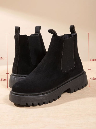 Greta | Stiefeletten Damen Plateau Chelsea Boots Wildleder-Optik Slip-on