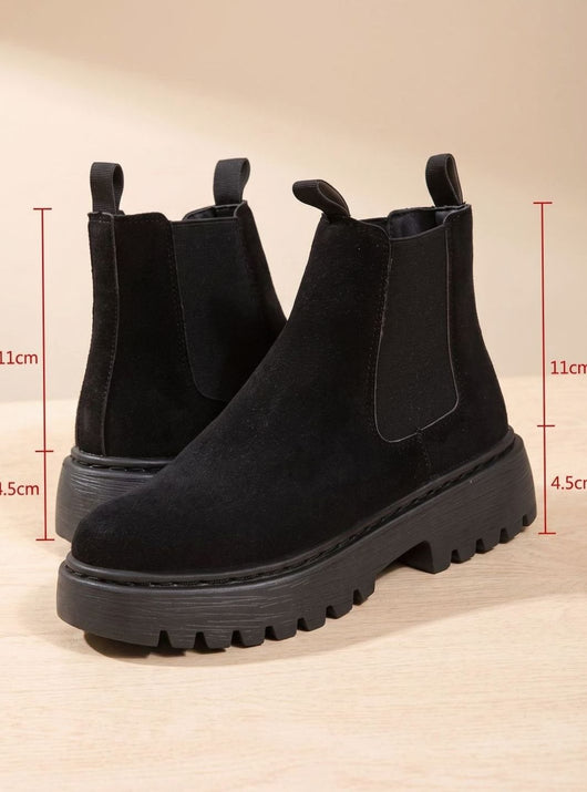 Greta | Stiefeletten Damen Plateau Chelsea Boots Wildleder-Optik Slip-on