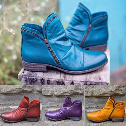 Charlotte | Stiefeletten Damen Reißverschluss Gefältelte Knöchelhohe Herbst Winterstiefel