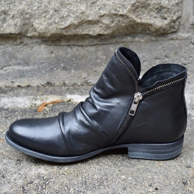 Charlotte | Stiefeletten Damen Reißverschluss Gefältelte Knöchelhohe Herbst Winterstiefel