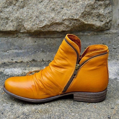 Charlotte | Stiefeletten Damen Reißverschluss Gefältelte Knöchelhohe Herbst Winterstiefel