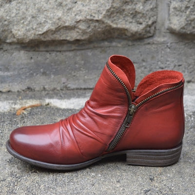 Charlotte | Stiefeletten Damen Reißverschluss Gefältelte Knöchelhohe Herbst Winterstiefel