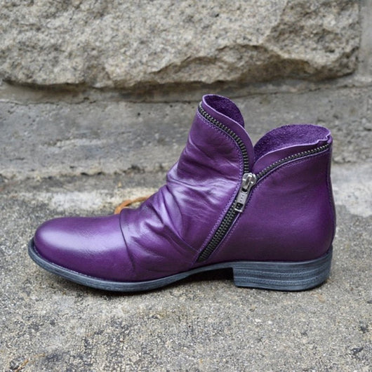 Charlotte | Stiefeletten Damen Reißverschluss Gefältelte Knöchelhohe Herbst Winterstiefel