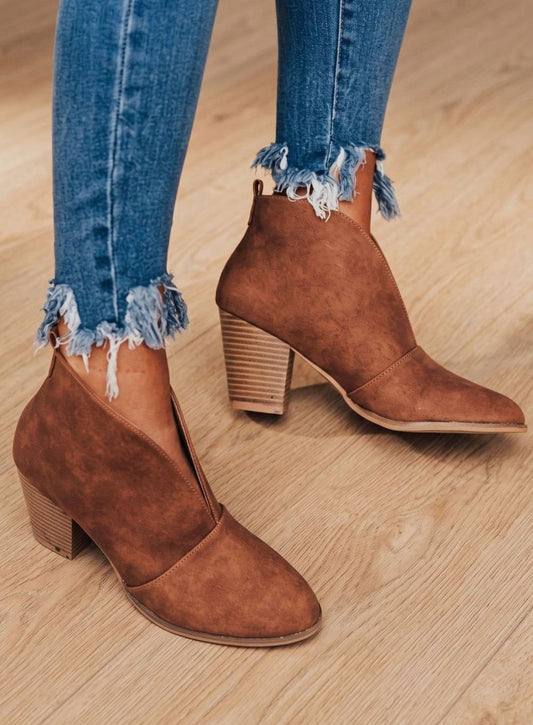 Nora | Stiefeletten Damen Spitzer Zehenbereich Blockabsatz Ankle Boots