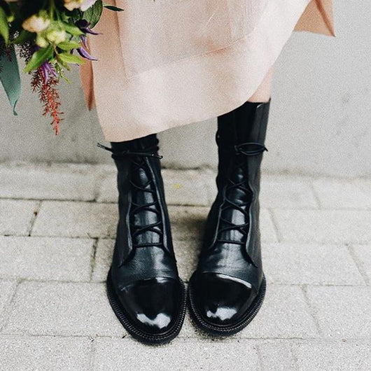 Charlotte | Stiefeletten Damen Vintage Schnürer Öko-Leder Knöchelboots