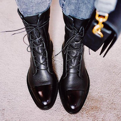 Charlotte | Stiefeletten Damen Vintage Schnürer Öko-Leder Knöchelboots