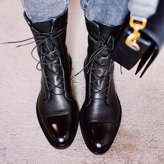 Charlotte | Stiefeletten Damen Vintage Schnürer Öko-Leder Knöchelboots