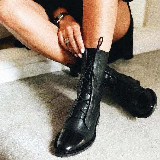 Charlotte | Stiefeletten Damen Vintage Schnürer Öko-Leder Knöchelboots