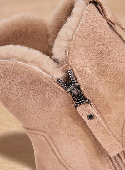 Leonie | Stiefeletten Damen Wildleder Pelzgefütterte Warme Winterstiefel Reißverschluss