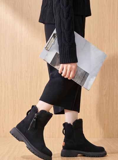 Leonie | Stiefeletten Damen Wildleder Pelzgefütterte Warme Winterstiefel Reißverschluss