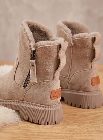 Leonie | Stiefeletten Damen Wildleder Pelzgefütterte Warme Winterstiefel Reißverschluss