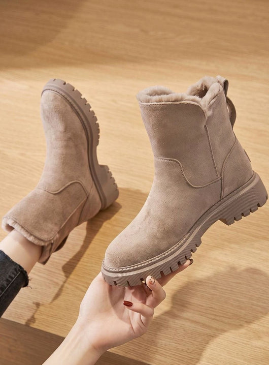 Leonie | Stiefeletten Damen Wildleder Pelzgefütterte Warme Winterstiefel Reißverschluss