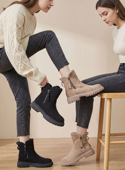 Leonie | Stiefeletten Damen Wildleder Pelzgefütterte Warme Winterstiefel Reißverschluss