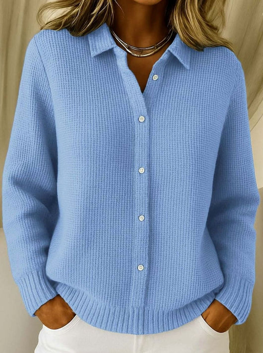 Frieda | Strickjacke Damen Hemdkragen Tailliert Hüftlang Langarm Cardigan
