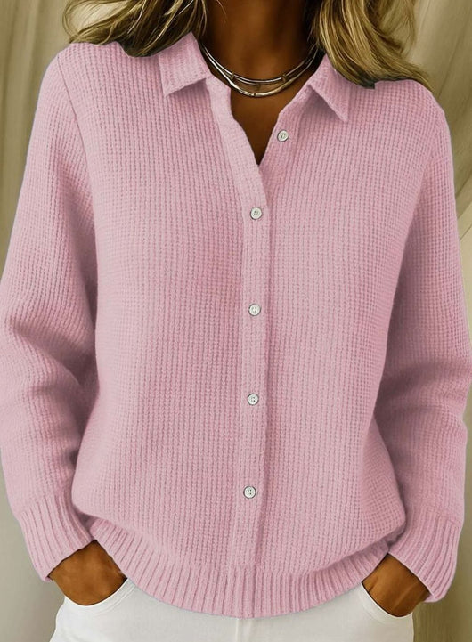 Frieda | Strickjacke Damen Hemdkragen Tailliert Hüftlang Langarm Cardigan