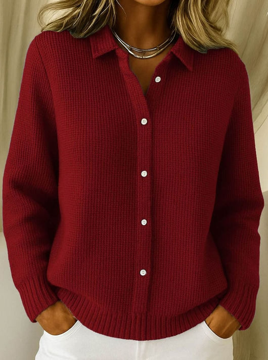 Frieda | Strickjacke Damen Hemdkragen Tailliert Hüftlang Langarm Cardigan