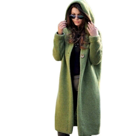 Amelie | Strickjacke Damen Lang Kapuze Grob Gestrickt Cardigan