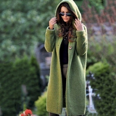 Amelie | Strickjacke Damen Lang Kapuze Grob Gestrickt Cardigan