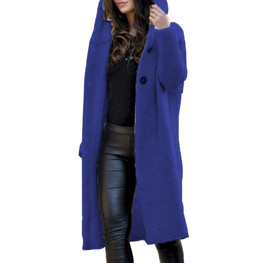 Amelie | Strickjacke Damen Lang Kapuze Grob Gestrickt Cardigan