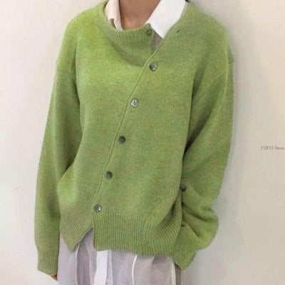 Nora | Strickjacke Damen Oversized Cardigan asymmetrische Knopfleiste