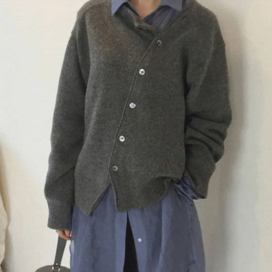 Nora | Strickjacke Damen Oversized Cardigan asymmetrische Knopfleiste