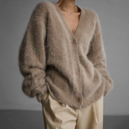 Mia | Strickjacke Damen Oversized Flauschige V-Ausschnitt Oberbekleidung