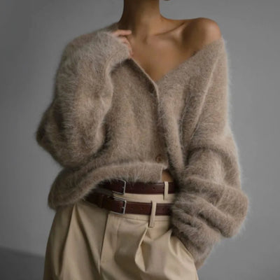 Mia | Strickjacke Damen Oversized Flauschige V-Ausschnitt Oberbekleidung