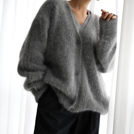 Mia | Strickjacke Damen Oversized Flauschige V-Ausschnitt Oberbekleidung