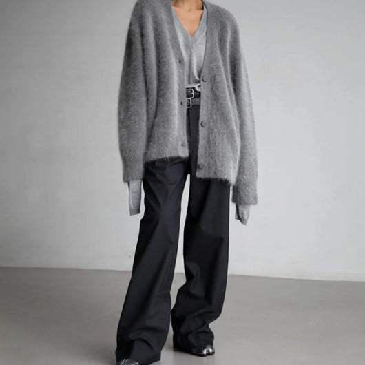 Mia | Strickjacke Damen Oversized Flauschige V-Ausschnitt Oberbekleidung