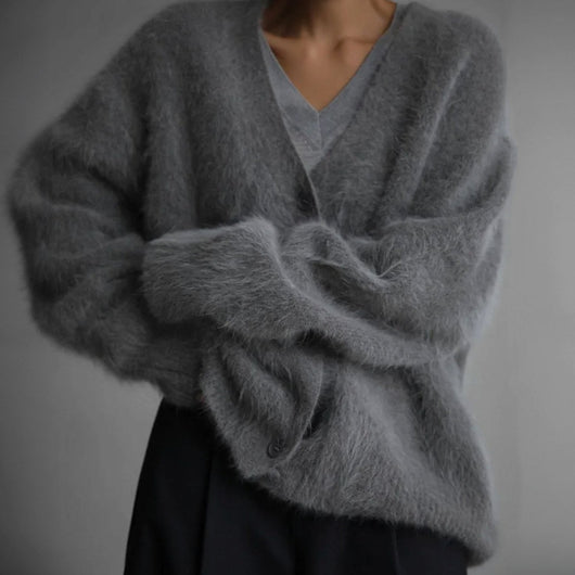 Mia | Strickjacke Damen Oversized Flauschige V-Ausschnitt Oberbekleidung
