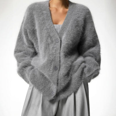 Mia | Strickjacke Damen Oversized Flauschige V-Ausschnitt Oberbekleidung