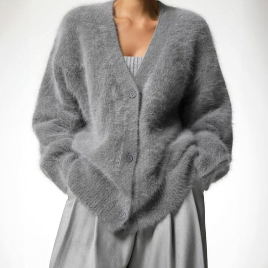 Mia | Strickjacke Damen Oversized Flauschige V-Ausschnitt Oberbekleidung