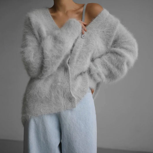 Mia | Strickjacke Damen Oversized Flauschige V-Ausschnitt Oberbekleidung
