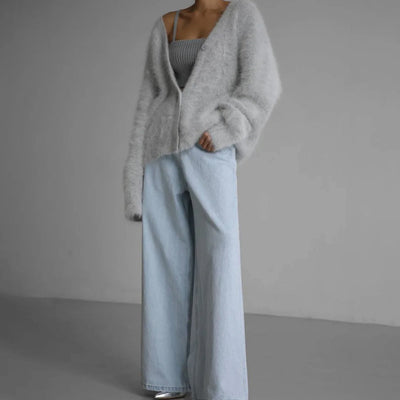 Mia | Strickjacke Damen Oversized Flauschige V-Ausschnitt Oberbekleidung