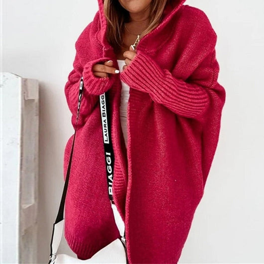 Annika | Strickjacke Damen Oversized Kapuzen Cardigan mit Fledermausärmeln
