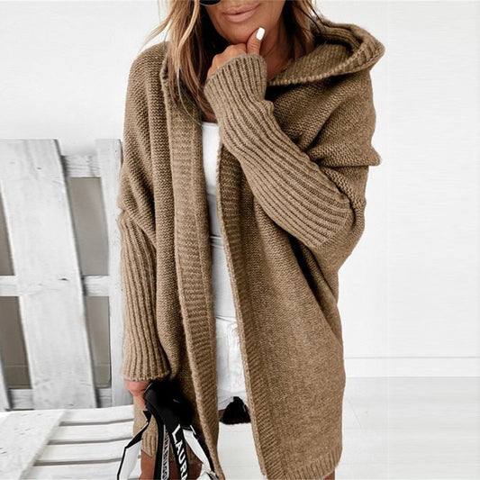 Annika | Strickjacke Damen Oversized Kapuzen Cardigan mit Fledermausärmeln