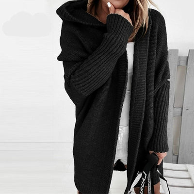 Annika | Strickjacke Damen Oversized Kapuzen Cardigan mit Fledermausärmeln