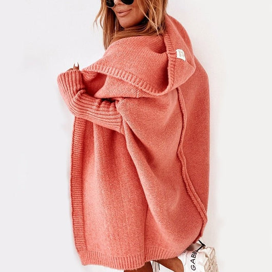 Annika | Strickjacke Damen Oversized Kapuzen Cardigan mit Fledermausärmeln