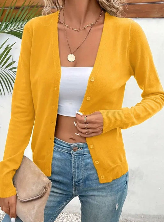 Marlene | Strickjacke Damen V-Ausschnitt Knopfleiste Langarm Cardigan