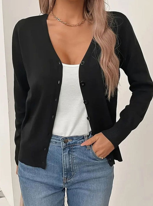 Marlene | Strickjacke Damen V-Ausschnitt Knopfleiste Langarm Cardigan
