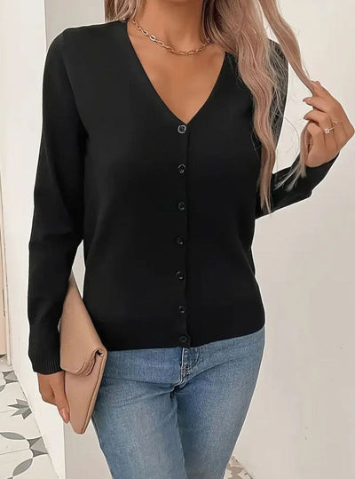 Marlene | Strickjacke Damen V-Ausschnitt Knopfleiste Langarm Cardigan