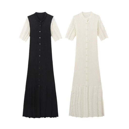 Leonie | Strickkleid Damen Maxi Langarm V-Ausschnitt Rippenstrick