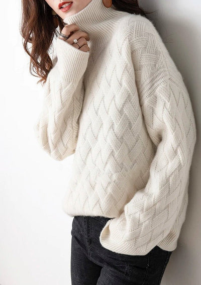 Charlotte | Strickpullover Damen Rollkragen Zopfmuster Kashmirweicher Oversized Pullover