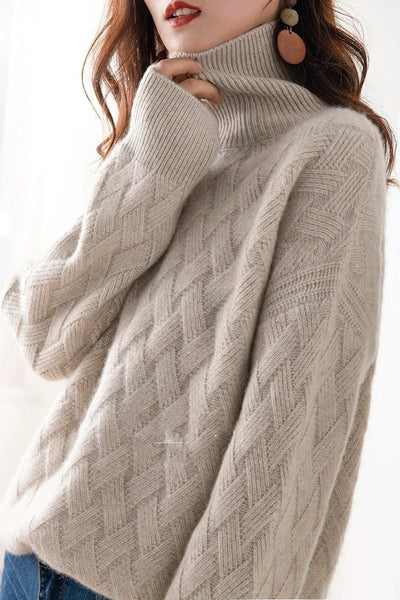 Charlotte | Strickpullover Damen Rollkragen Zopfmuster Kashmirweicher Oversized Pullover