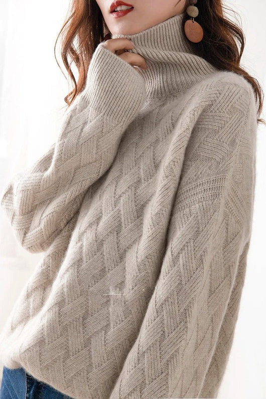 Charlotte | Strickpullover Damen Rollkragen Zopfmuster Kashmirweicher Oversized Pullover